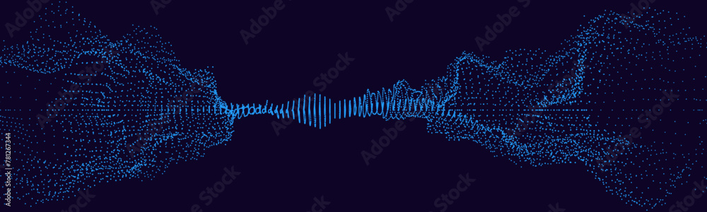 Aufkleber Sound Wave Particles. Music Data Visualization. Dynamic Circles Dots Particles Ultrawide Party Background. Vector Illustration. Digital Sound Equalizer.