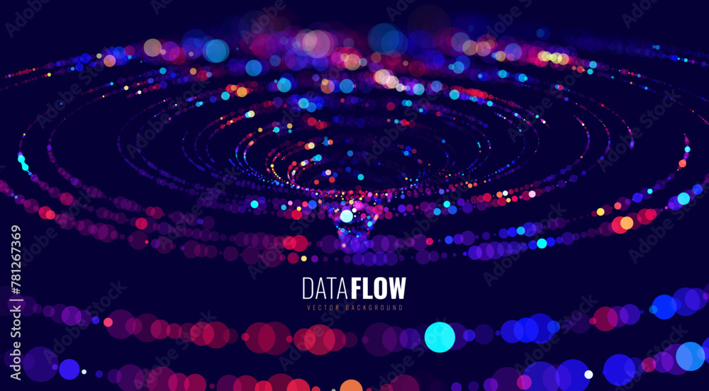 Leinwandbilder Big Data Visualization. Circular Particles Dots Vortex Abstract Galaxy. Futuristic Science or Finance Infographic Design. Complex Visual Data Background. Abstract Data Flowing. Vector Illustration.