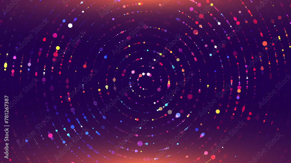 Poster Circular Particles Dots Vortex Abstract Galaxy. Abstract Astrology Astronomy Science Background. Universe Planet Orbits Concept. Minimal Art Style Vector Space Illustration.