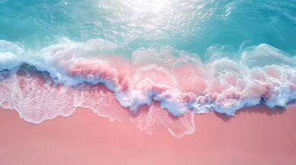 Fototapeten Aerial view of a vibrant pink salt lake with frothy waves creating a surreal landscape © Robert Kneschke