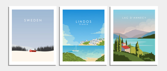 Set of travel cards, posters, vertical banners