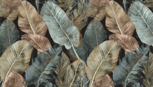 tropical exotic luxury seamless pattern with pastel color banana leaves palm colocasia hand drawn 3d illustration vintage glamorous art design good for wallpapers cloth fabric printing mural
