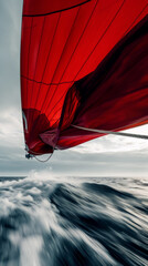 Obraz premium Red Sailing Spinnaker Against Stormy Sky