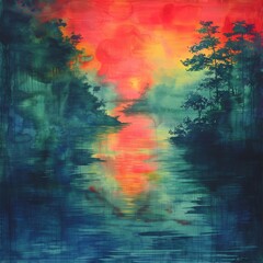 Obraz na płótnie Canvas Sunset Over a Body of Water