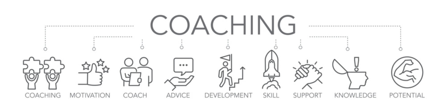 coaching - thin line icons - Personal development concept