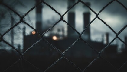 industrial power plant behind chain link fence - obrazy, fototapety, plakaty