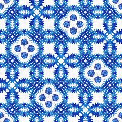 Indigo blue tie-dye handmade textile seamless pattern. Asian style abstract blotched dyed effect print.