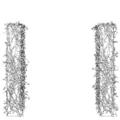 Contour of columns entwined with plants with leaves made of black lines isolated on a white background. 3D. Vector illustration.