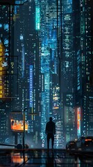 A futuristic cityscape where biometric technologies govern daily life - obrazy, fototapety, plakaty