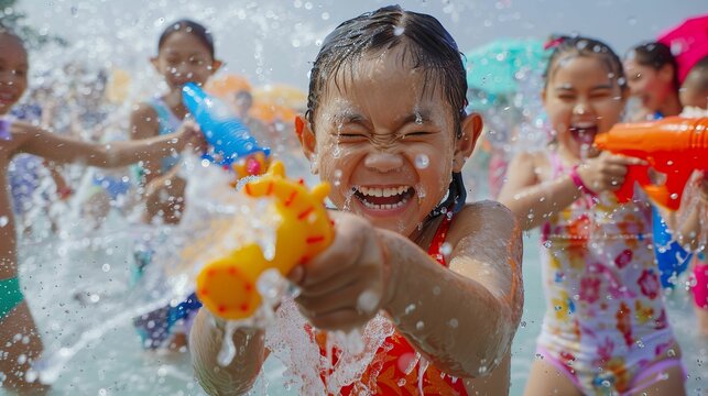 Action-packed Songkran water fight dynamic splashes