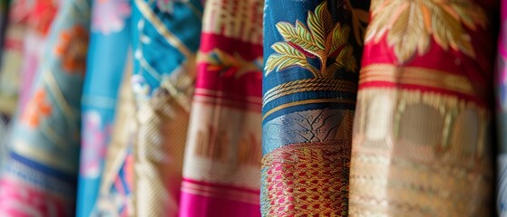 Fototapeta premium Close-up of traditional Thai fabric patterns Songkran attire