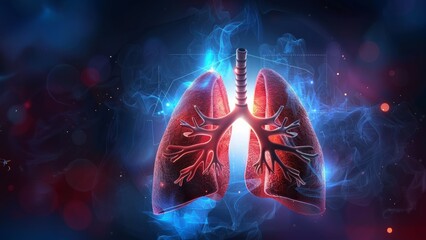 Detailed illustration of realistic lungs with animated effects, illustrating medical concepts, Anatomy, Health education, Respiratory system image