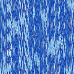 Indigo ikat dye stripe marled seamless pattern. Asian style wavy distort weave print in modern blue white. - 781272739