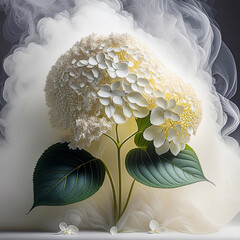 Biały kwiat, hortensja. Abstrakcyjne białe tło kwiatowe. Tapeta kwiaty - obrazy, fototapety, plakaty
