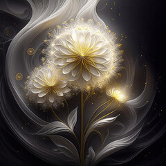 Abstrakcyjny kwiat, biały dmuchawiec. Tapeta ścienna, dekoracja. Wzór kwiatowy - obrazy, fototapety, plakaty