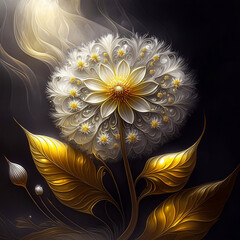 Abstrakcyjny kwiat, biały dmuchawiec. Tapeta ścienna, dekoracja. Wzór kwiatowy