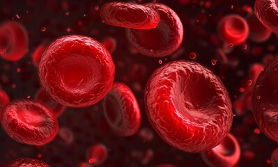 close up of red blood cells against a dark background showcasing cellular structure and biology, Red blood cells, microscopic view, medical concept