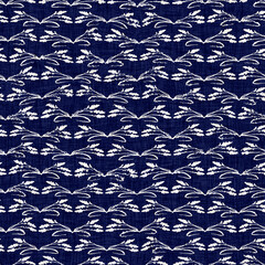 Indigo denim blue leaf motif seamless pattern. Japanese dye batik fabric style effect print background swatch.  - 781273117