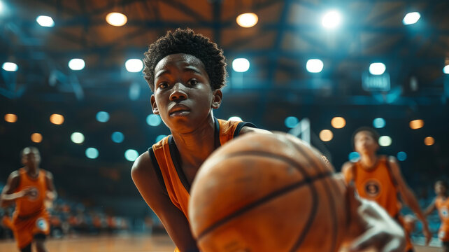 Young basketball player in action