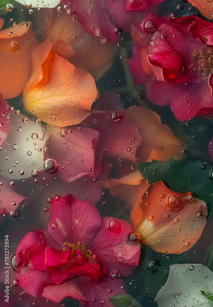 Canvas Prints The flowers are a mix of pink and white, and the water is cloudy. Concept of calm and serenity