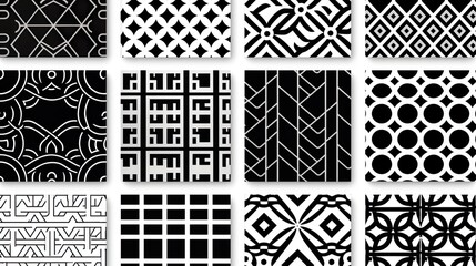 This set showcases a variety of black and white designs with intricate patterns and bold contrasts suited for any creative project