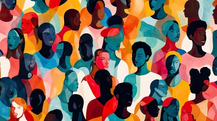 Artistic render of a multifaceted and diverse range of human profiles illustrating societal diversity and interaction