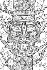 Coloring page of black and white drawing depicting the detailed features of a face, showcasing various expressions and emotions