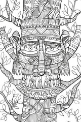 Fototapeta premium Coloring page of black and white drawing depicting the detailed features of a face, showcasing various expressions and emotions