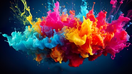 Obraz na płótnie Canvas A stunning 3D paint explosion with a blast of vibrant colors against a dark background