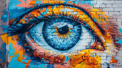 Colorful graffiti of an eye on a wall