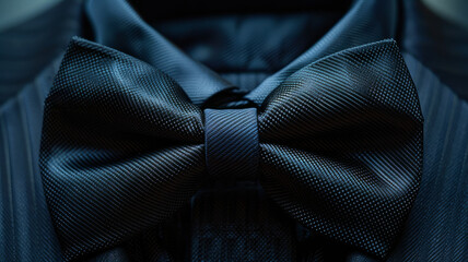 Close-up of a blue bow tie.
