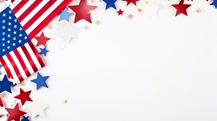 A patriotic themed border with American flag and scattered stars creating a space for text Ideal for national holidays