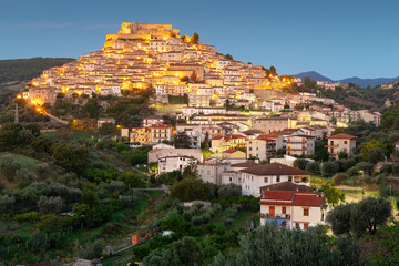 Rocca Imperiale, Italy hilltop town at night in the Calabria Region