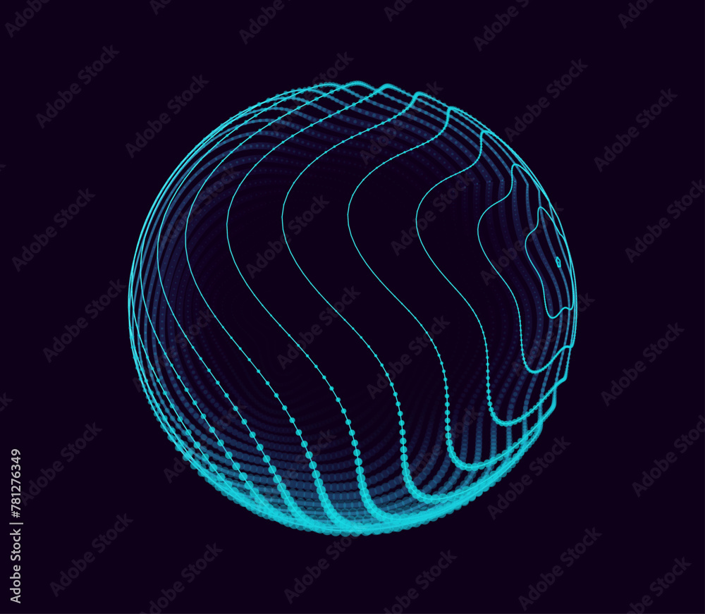 Fototapete Abstract 3D Spheres of Neon Dots and Stripes. Global Network Connection. Abstract Globe Grid. Worldwide Communication Concept. Science and Technology Abstract Vector Illustration.