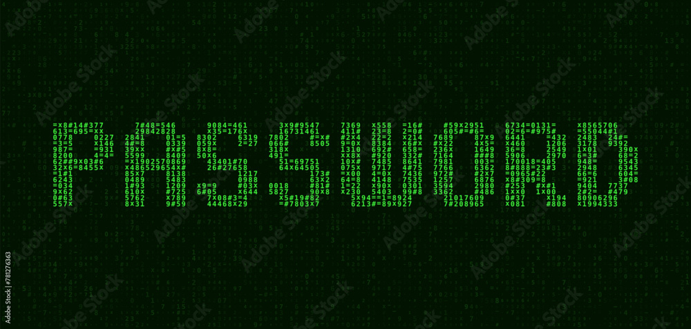 Leinwandbilder Pixel Art PASSWORD Word. Dark Binary Code. Concept of Password Protected Digital Data. Hacker Attack Database Leak Information. Cyber Security Vector.