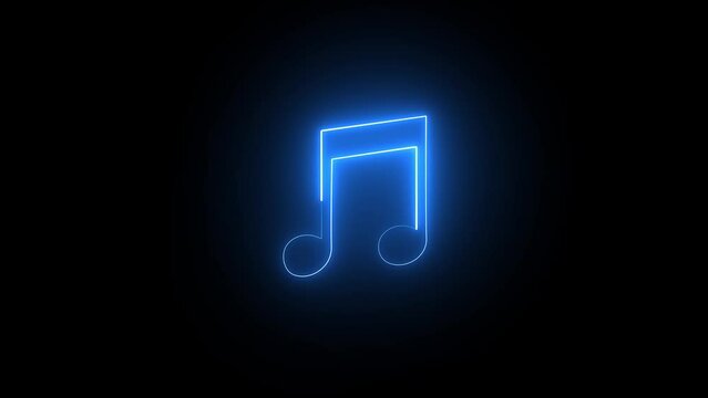 Music symbol neon glowing loop effect animation. abstract musical note icon animation on the black background.