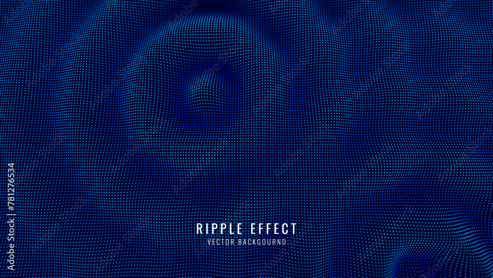 Aufkleber 3D Wavy Digital Particles Ripple Background. Colorful Blue Digital Ripple Effect. Big Data Audio Visualization. Digital Water Drop Waves Concept. Particles Vector Illustration. 3D Grid Surface.