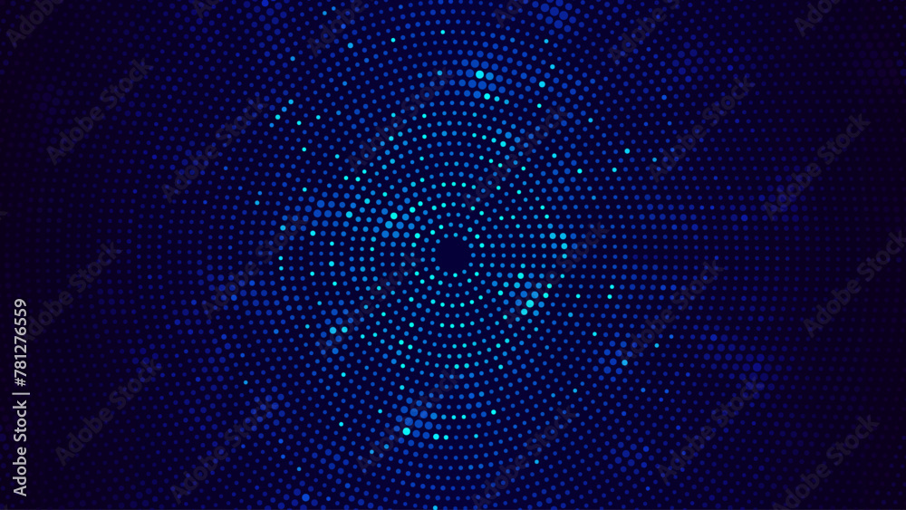 Aufkleber Abstract Digital Circles of Particles with Noise. Futuristic Circular Sound Wave. Big Data Visualization. 3D Virtual Space VR Cyberspace. Crypto Currency Concept. Vector Illustration.