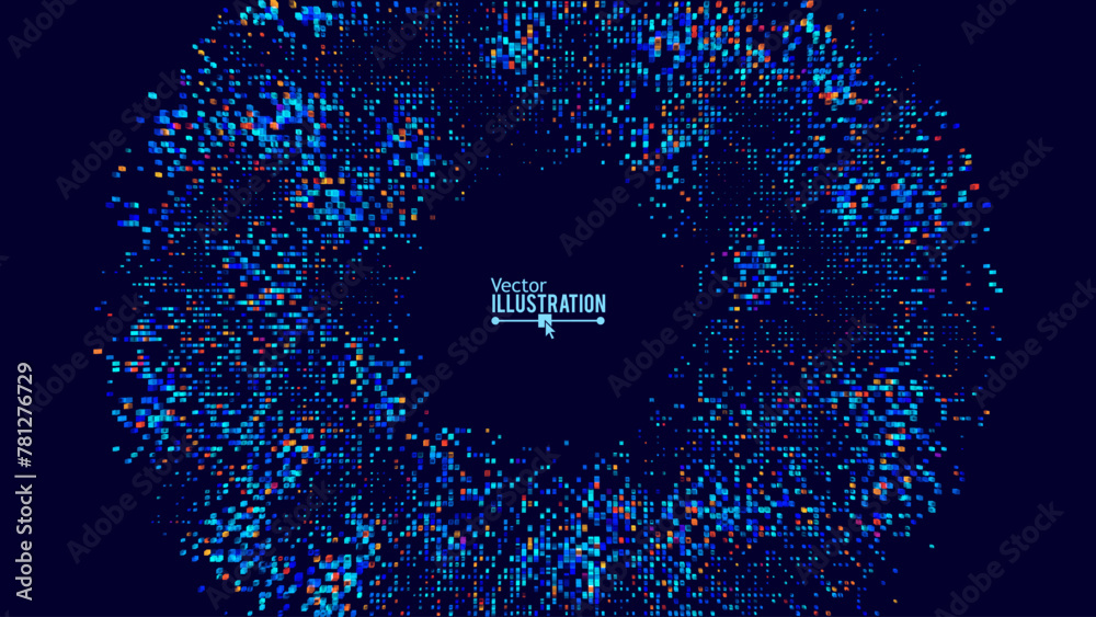 Aufkleber 3d digital cubes hitech background. 3d halftone pixel effect round frame. vector illustration for te