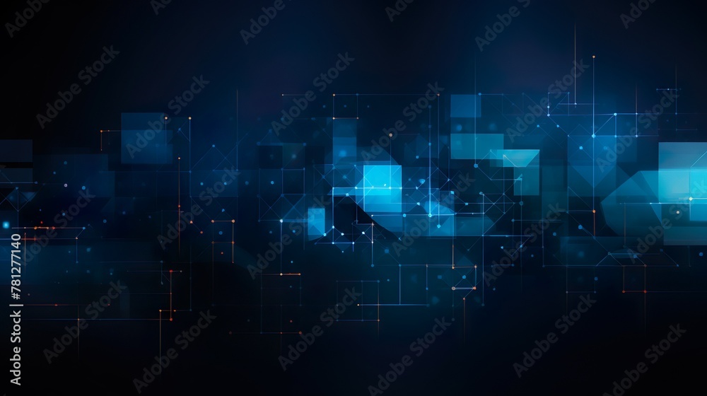 Wall mural the image captures an array of dynamic blue geometric shapes overlaid on a dark, mysterious backdrop