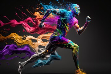 Inspiring Digital Art of a Man Running with Intricate Colored Paint Design