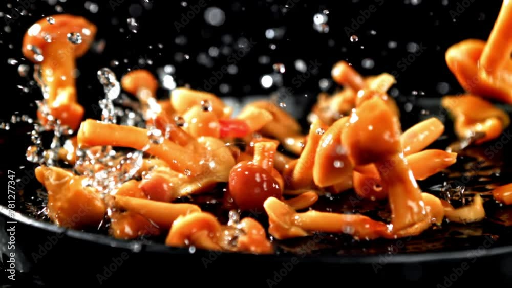 Sticker Super slow motion Pickled mushrooms. High quality FullHD footage