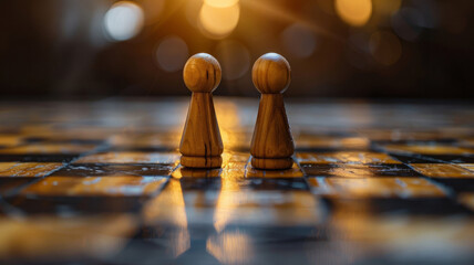 Two chess pieces on board. - obrazy, fototapety, plakaty