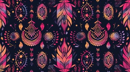 Ethnic and tribal motifs with a boho chic seamless pattern. Modern illustration.