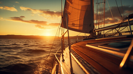 Golden Sailing Experience - Luxurious Yacht on Ocean at Dusk - obrazy, fototapety, plakaty