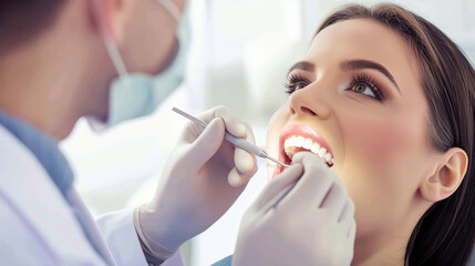 Gentle Dental Treatment, Male Dentist Providing Dental Care to Young Female Patient in Clinic, Generative AI
