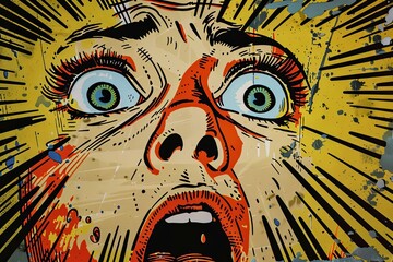 A pop art-inspired comic strip unfolds, depicting the wide-eyed reaction of an individual as they face their deepest fear.