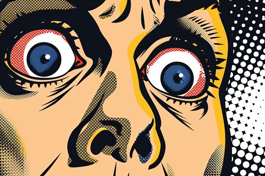A pop art-inspired comic strip unfolds, depicting the wide-eyed reaction of an individual as they face their deepest fear.