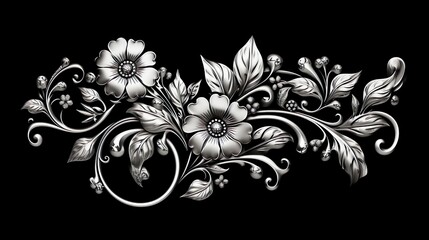 A sophisticated black and white image showcasing ornate floral patterns with a classic touch