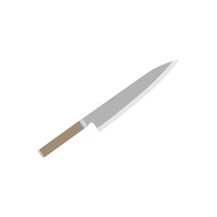 japanese sushi knife flat design vector illustration. Design element, illustration with sharp steel fish knife for sushi bar, Japanese or seafood restaurant menu